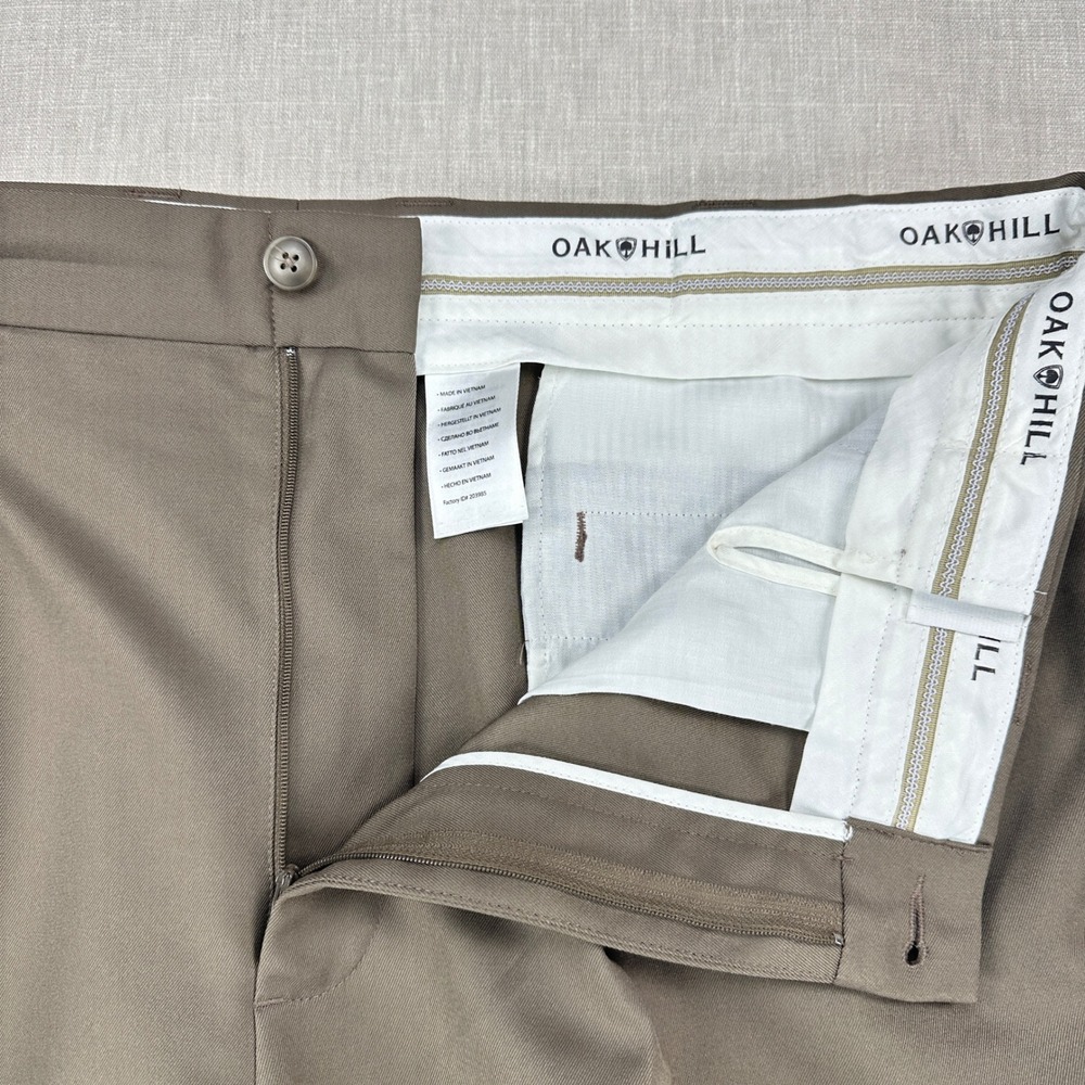 Oak Hill Dress Pants Mens 42x30 Taupe Brown Pleated Front Polyester Trousers - Picture 6 of 12